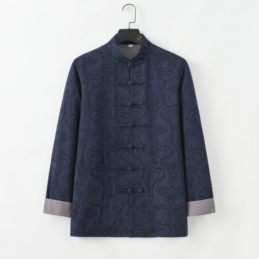 【定制】提花唐装双层男士复古中式长袖中国风老年立领宽松春秋季