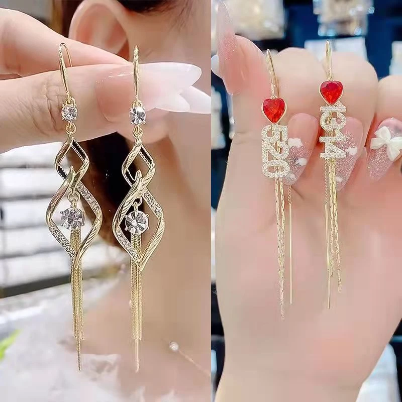 螺旋长款菱形流苏耳环款潮爆款气质高级感轻奢