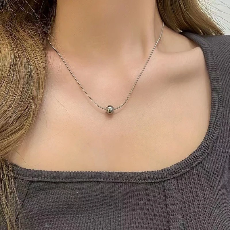 钛钢项链 高级感蛇骨链圆球项链简约时尚吊坠百搭气质颈链钛钢不