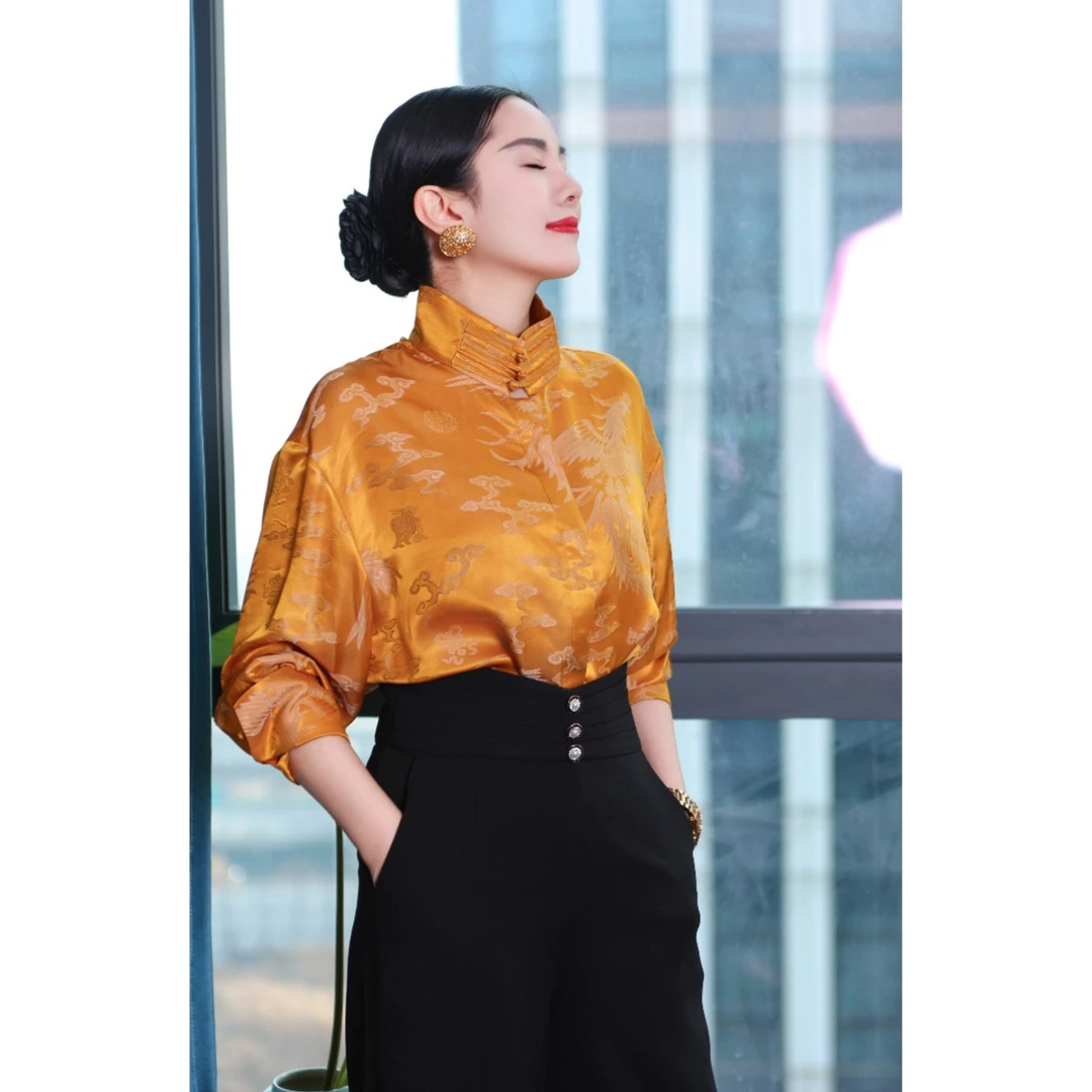 【承·绝绝子】现货真丝提花衬衫高级时尚桑蚕丝阔版显瘦AG32CS112