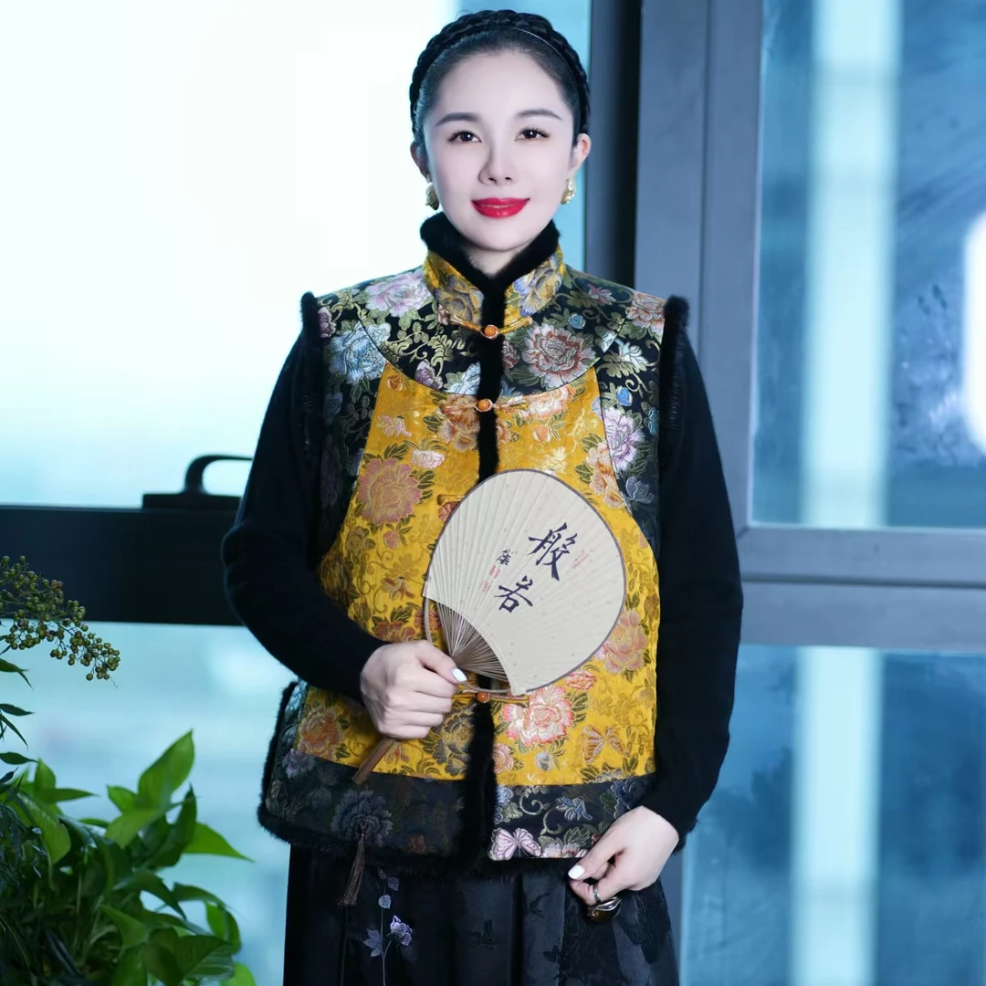 【繁华】高定云锦水貂毛马甲AG32YR218