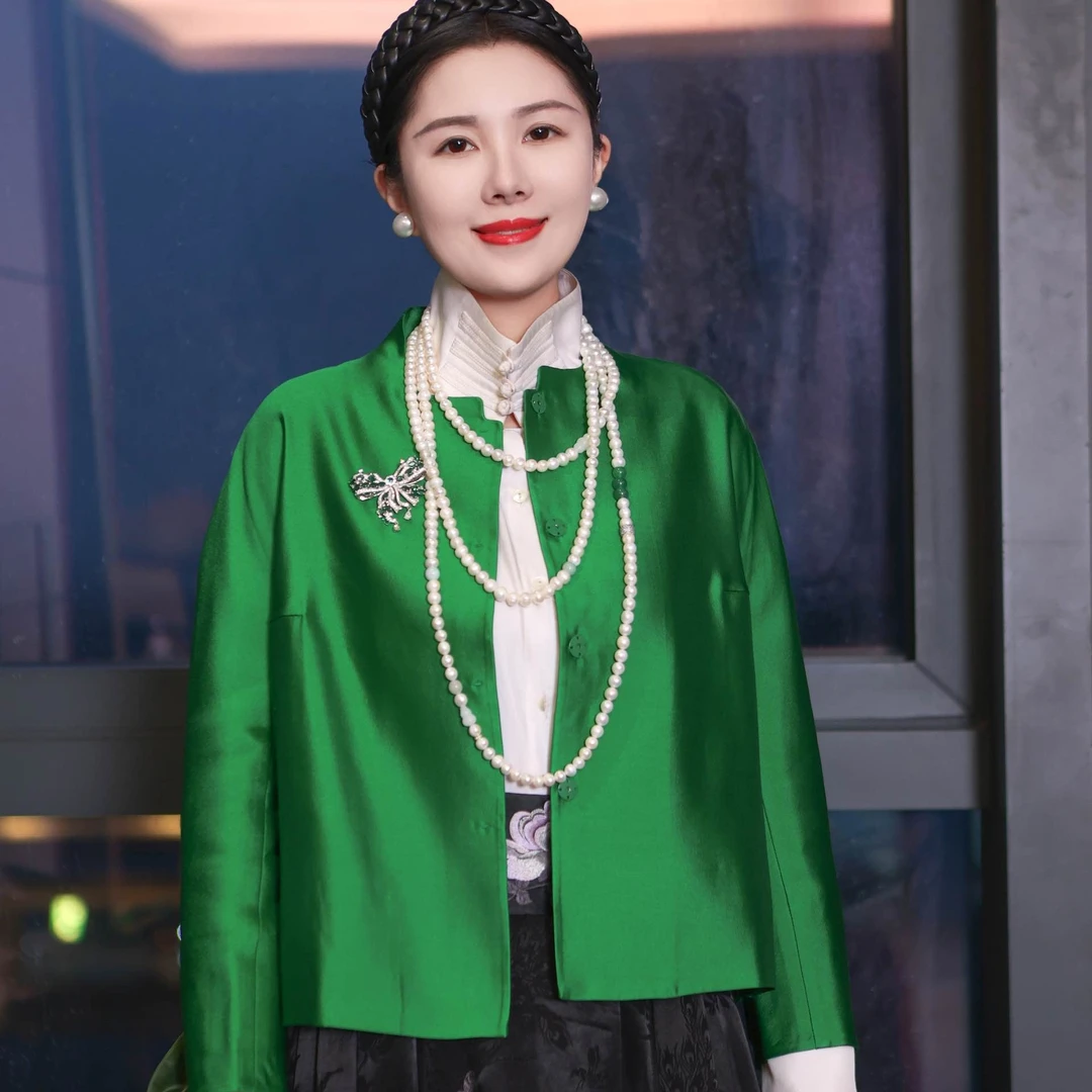 【风华】【高定丝毛*干洗】短外套中式祖母绿圆领女神送礼 A16Q4W101