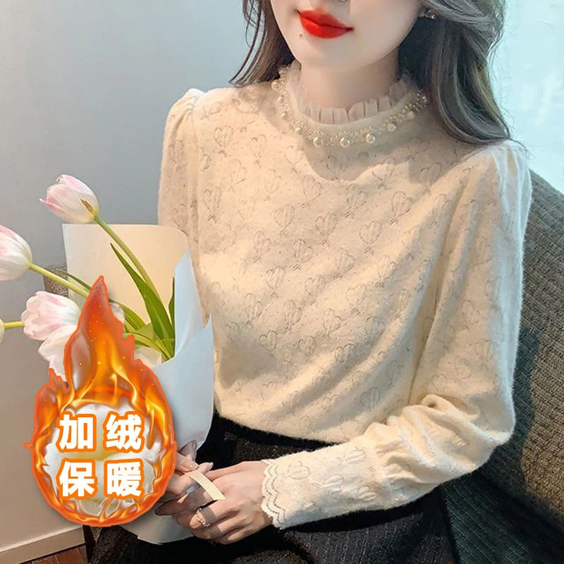 2025秋季新款打底衫女时尚减龄蕾丝衫显瘦拼接洋气百搭上衣衬衫潮