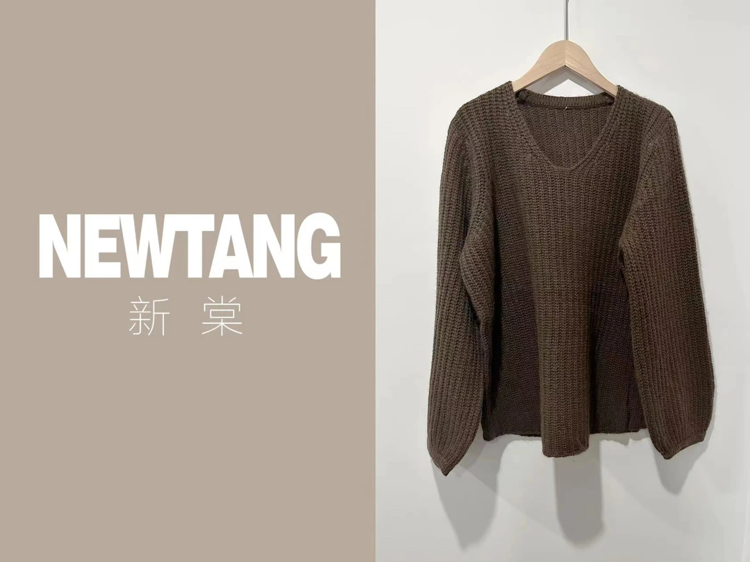 V领青骊咖色毛衣5719