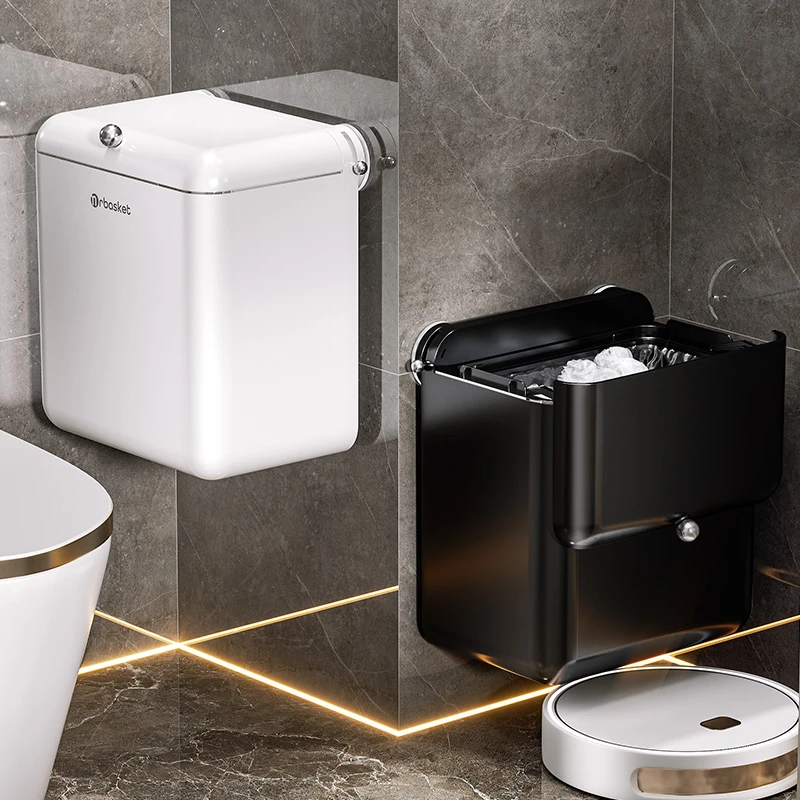 高颜值吸盘垃圾桶家用浴室轻奢带盖垃圾筒卫生间厕所大容量纸篓