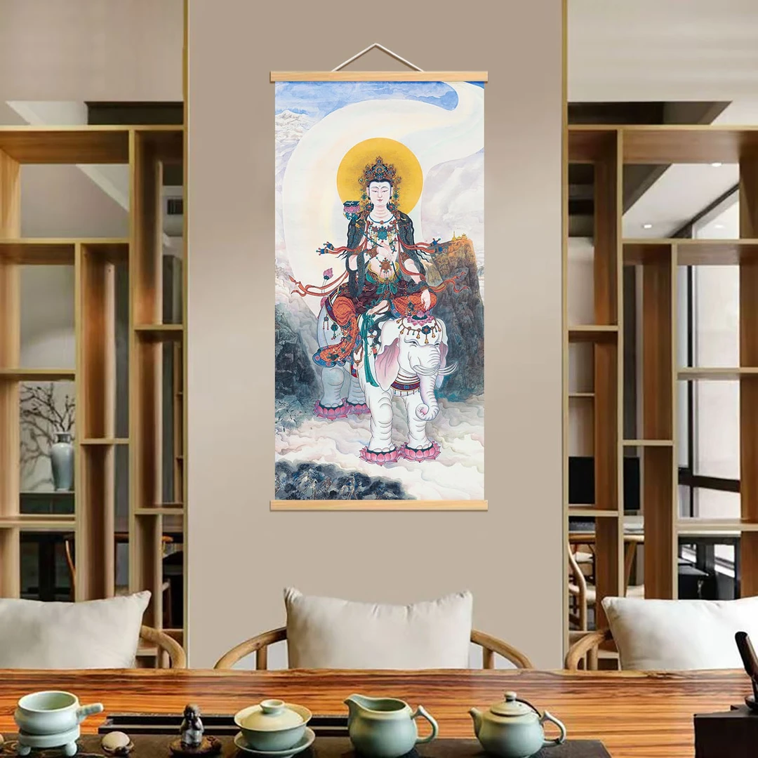 新中式装饰挂画[190普贤菩萨]无纺布实木家居装饰精品挂画