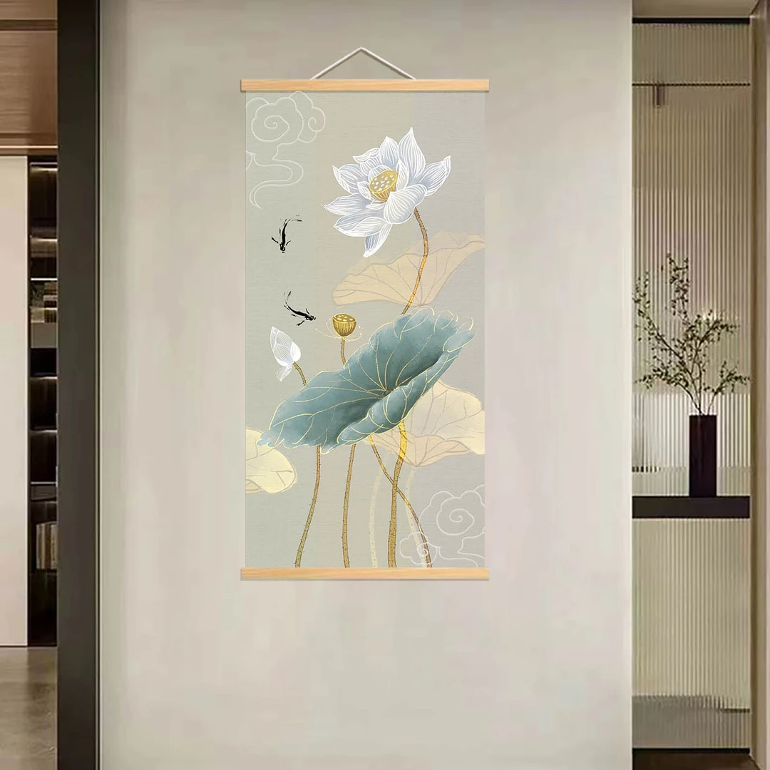 新中式装饰挂画[瑞141白荷花]无纺布实木家居装饰精品挂画