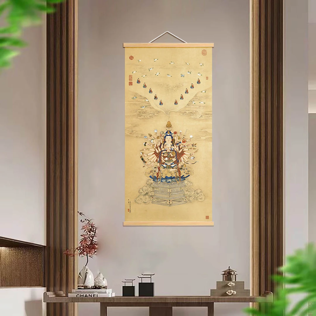 新中式装饰挂画[021宝相观音]无纺布实木家居装饰精品挂画