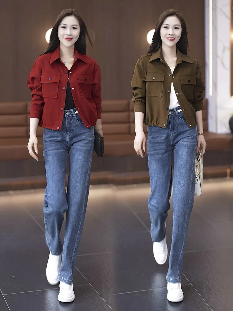 上衣女外套牛仔外套复古休闲宽松百搭长袖夹克秋季女外套