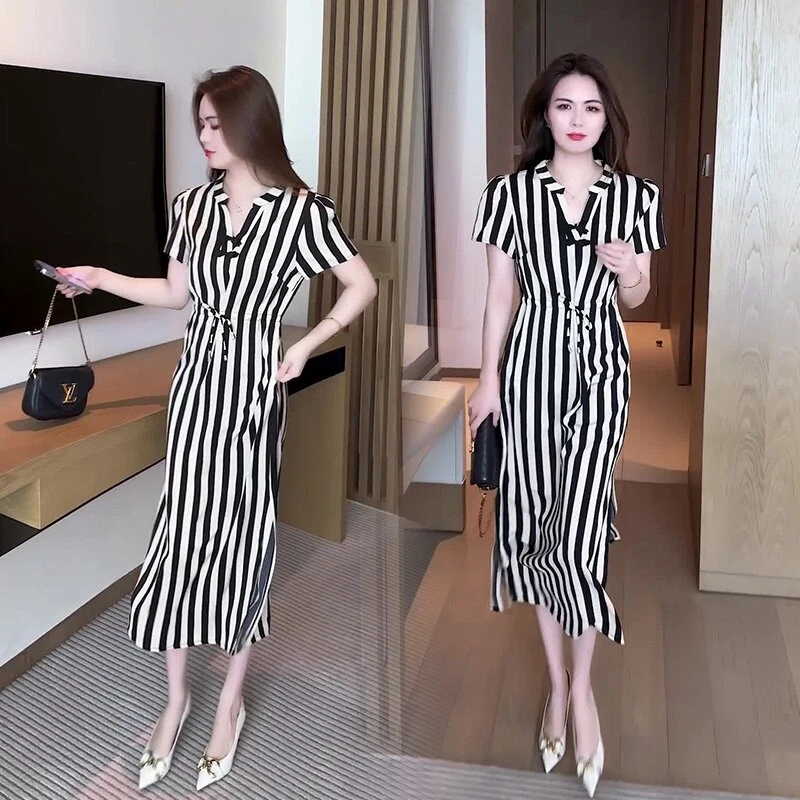 夏季洋气穿搭新中式盘扣抽绳显瘦时尚气质减龄连衣裙