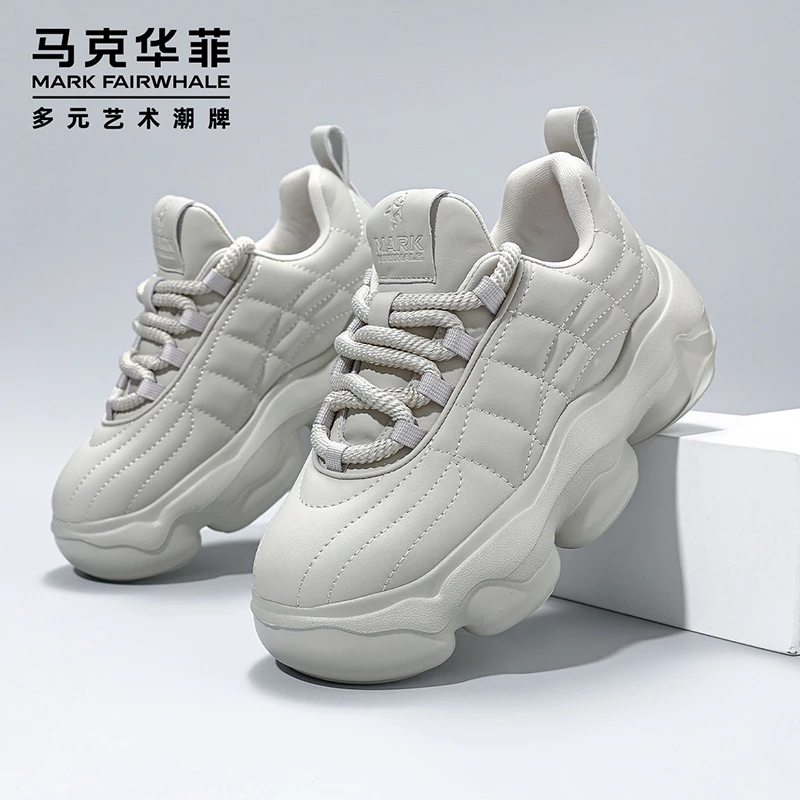 马克华菲厚底增高老爹鞋男冬季百搭面包鞋男款低帮运动休闲小白鞋