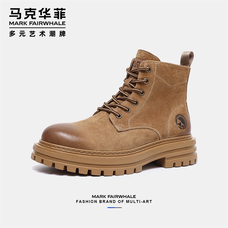 马克华菲马丁靴男款高帮工装靴冬季真皮复古男士加绒保暖加厚棉鞋