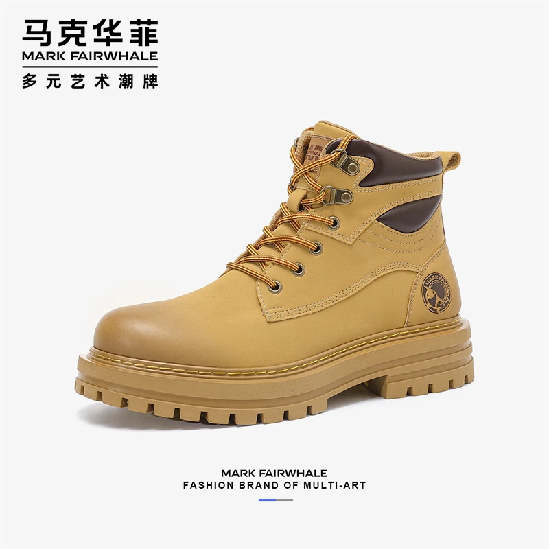 马克华菲大黄靴男春季户外皮靴2025新款男士潮流工装靴真皮靴子男