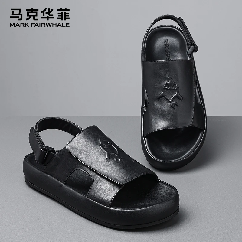 马克华菲凉鞋男夏季2025新款潮鞋真皮男士户外凉拖男款防滑沙滩鞋