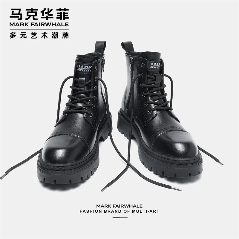 马克华菲靴子潮男英伦马丁靴冬季黑色男靴高帮皮靴男士休闲工装靴