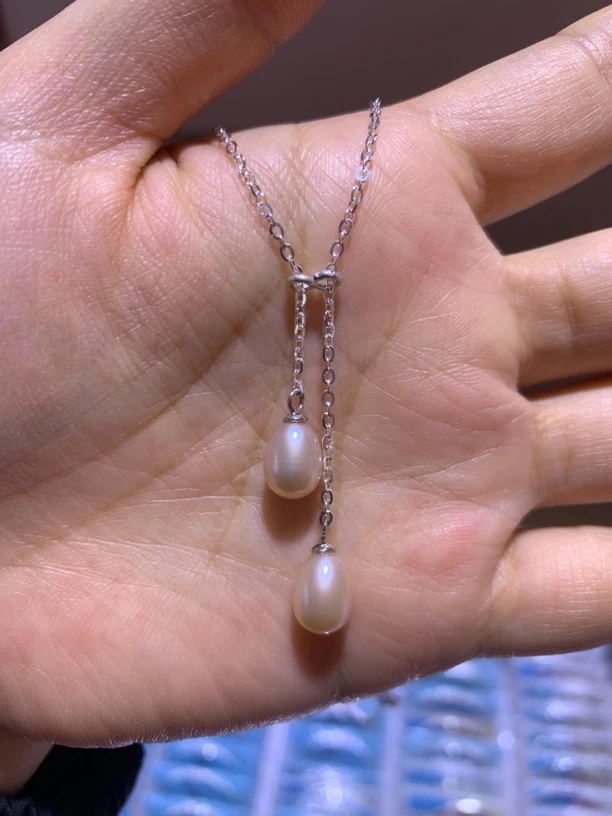 足银仿珍珠银制品 通体足银双珠链