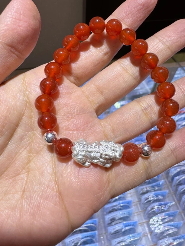 非金属珐琅手链 天然红佛珠男女手串