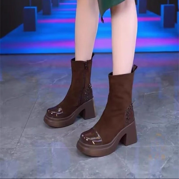 加绒马丁靴女厚底2024秋冬季新款防水台时尚百搭简约显腿长瘦瘦靴