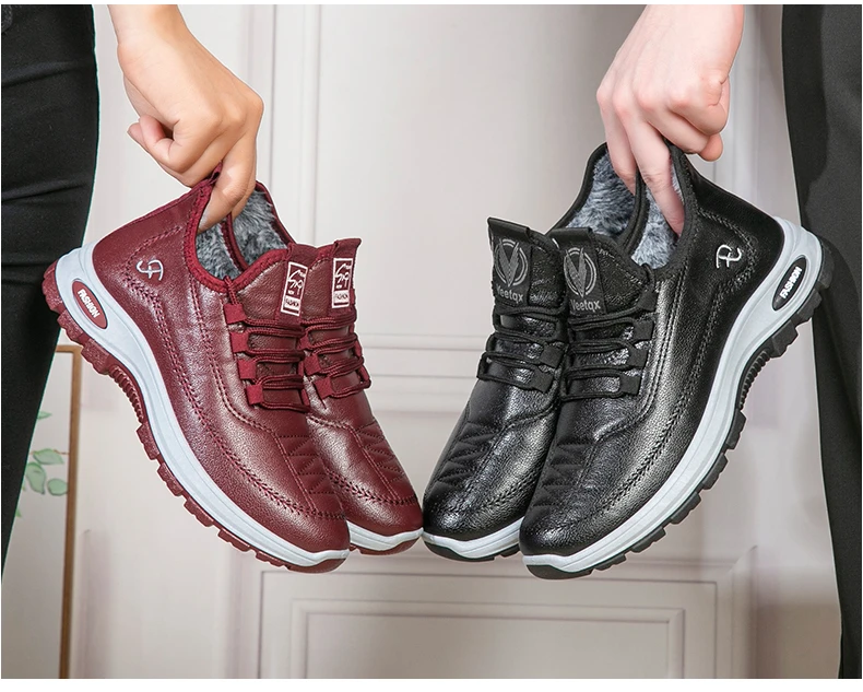 2024冬季新款休闲加绒加厚皮面防滑男女同款棉靴舒适保暖软底