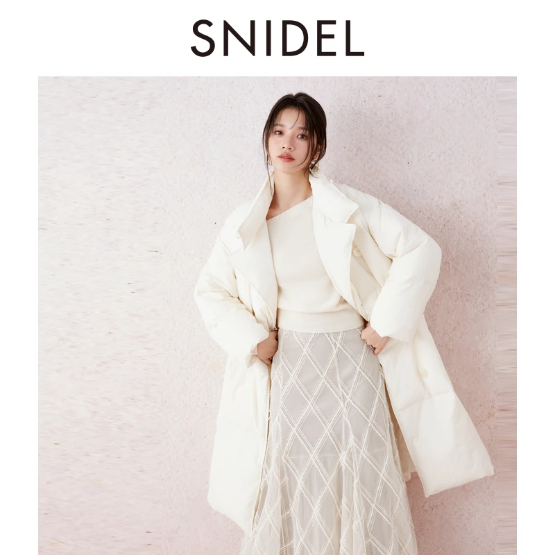 SNIDEL冬季新品厚款立领系带中长款鸭绒羽绒服外套SWFC244308