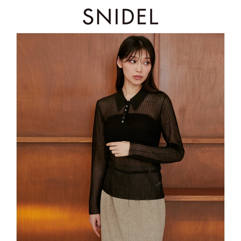 SNIDEL2024秋冬新品百搭简约翻领微透打底polo针织衫SWNT245126
