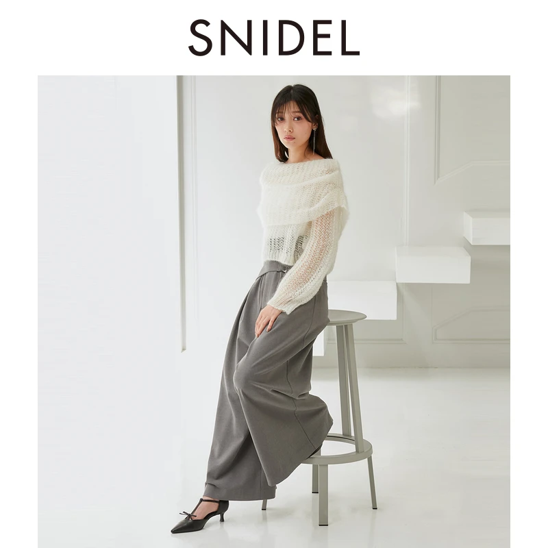 SNIDEL2024秋冬新品气质百搭高腰腰带阔腿休闲西装裤SWFP245117