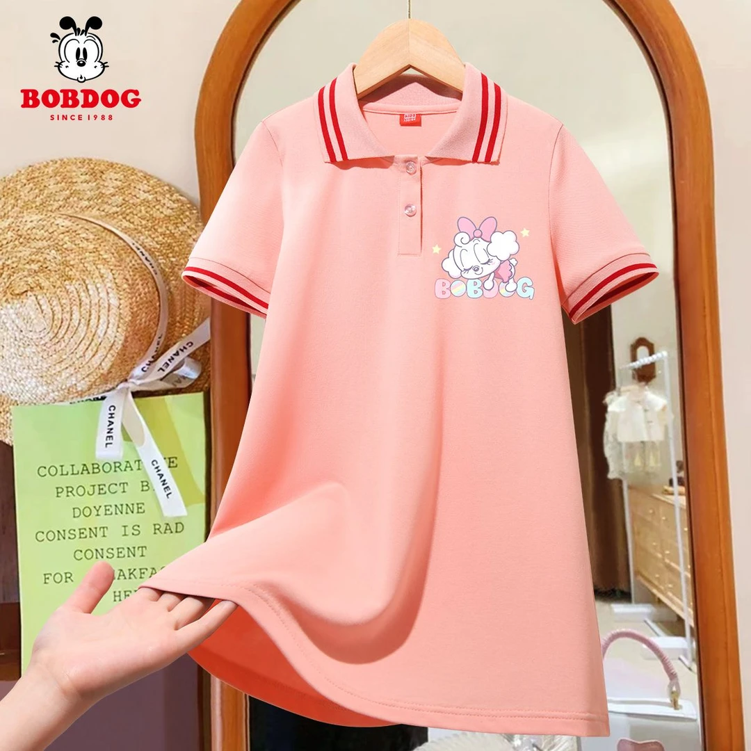 巴布豆卡乐女童夏季新款连衣裙A字裙大童中长裙潮小女孩裙子夏天