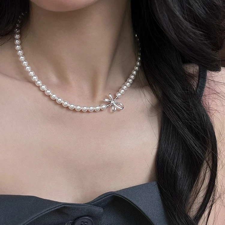 坠链均925银 Ben.S本饰 设计款丝带蝴蝶结施家珠珠项链轻奢