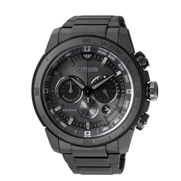 西铁城CITIZEN CA4184-81E夜鹰光动能防水三眼计时酷黑男手表
