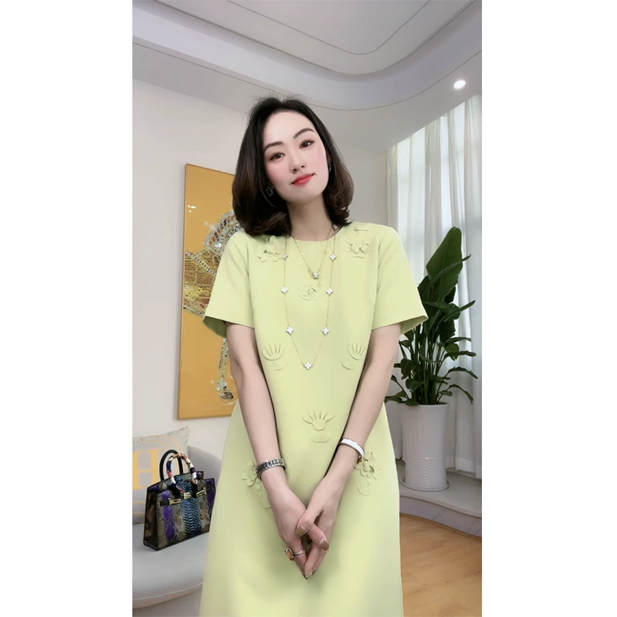 【FF-轻奢】新品女装时尚花朵装饰气质休闲宽松百搭连衣裙LW3102