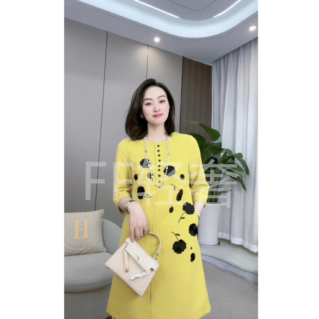 【FF-轻奢】女装时尚立体花气质休闲百搭春秋绣花连衣裙LW3909#