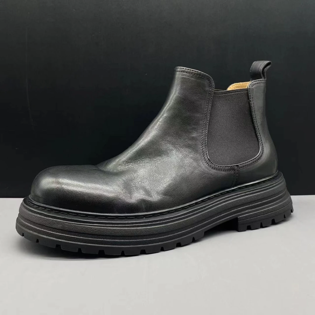 男士秋冬时尚休闲百搭马丁靴短靴复古厚底冬季英伦风水洗真皮男鞋