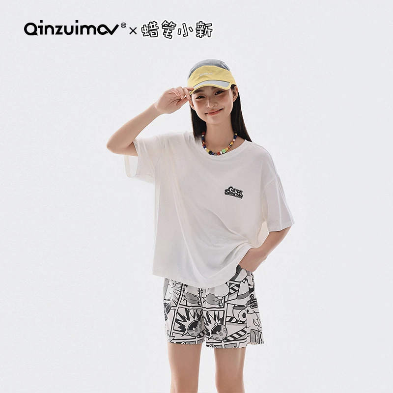 亲嘴猫【凉感型】薄款蜡笔小新睡衣女夏季短袖卡通可爱家居服套装
