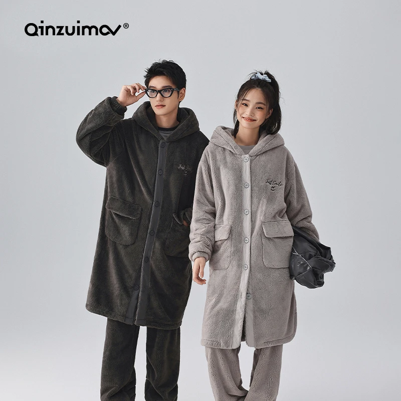 亲嘴猫【软软棉】情侣睡衣女秋冬季保暖加厚长款套装男家居服外穿