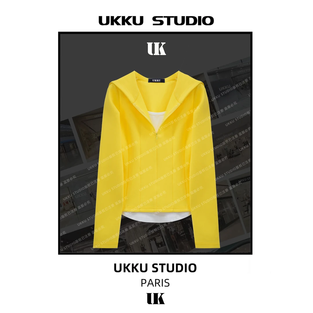 尧尧【UKKU STUDIO】秋季气质感穿搭显白舒适假两件连帽卫衣512802
