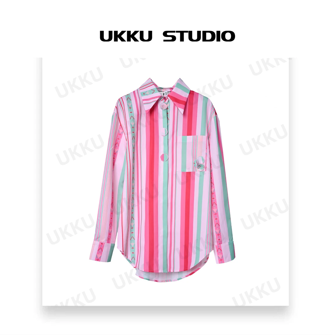大柒【UKKU STUDIO】香榭风撞色气质衬衫女轻奢设计感衬衫311769