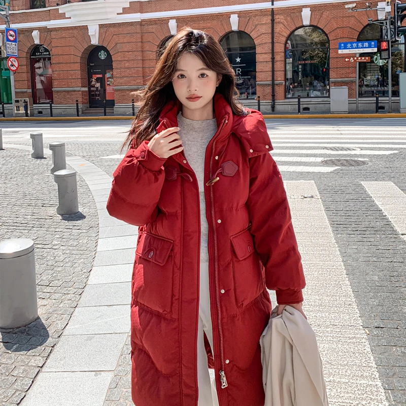 DEJIBVU/大季新款DJ-8822胖mm加肥加大码羽绒服显瘦H版型长款红色