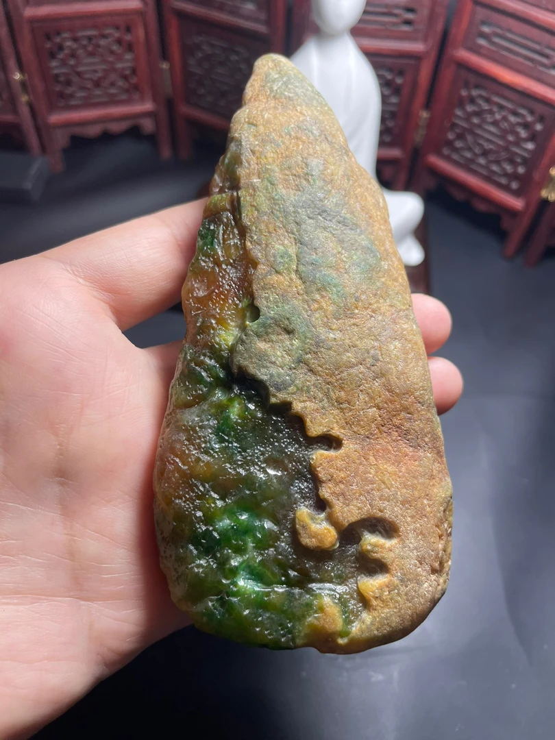 冰黄加绿纯净起胶感底妆纯净胶感缅甸天然A货翡翠127-50宽-29厚mm