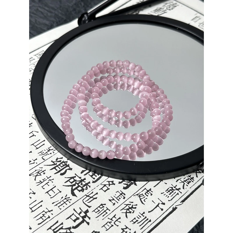 非金属仿水晶手链 高闪光粉猫眼石双层手链女款夏季白色手新品冰