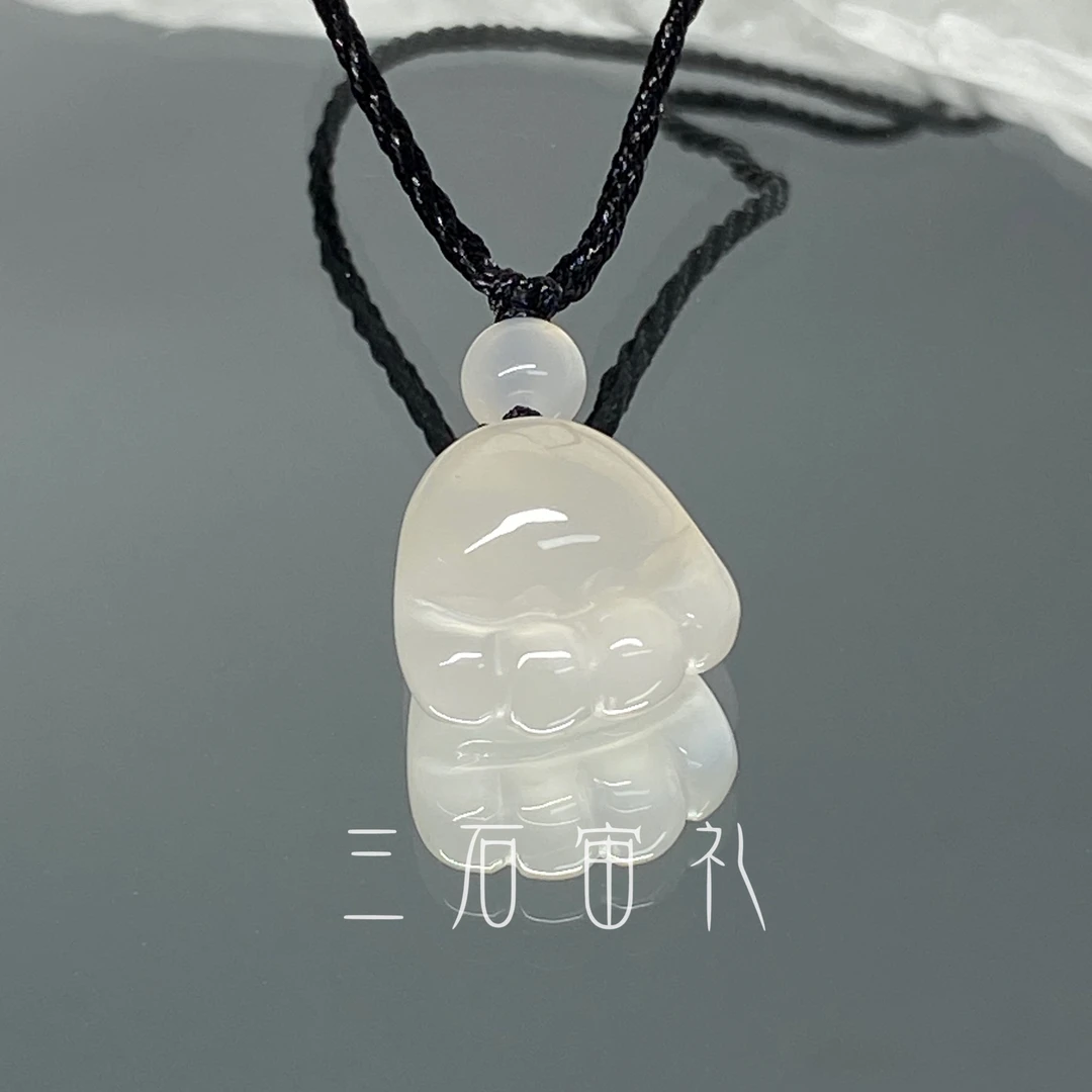 三石宙礼荔枝冻冰透白小猫爪项链雕刻猫爪 颈链精品颗颗冰透