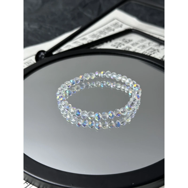 非金属仿水晶手链 玻璃体七彩切面施洛手链单圈手串超强彩光6mm