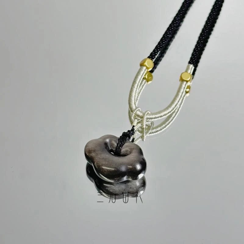 墨西哥银曜石如意吊坠新中式项链小众设计情侣款国潮