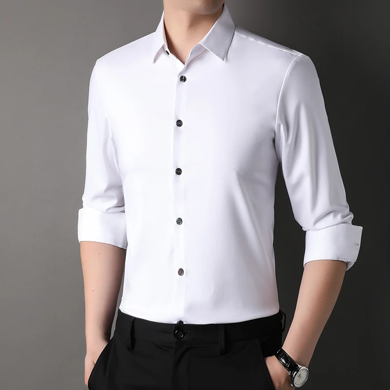 Dai Shu/袋鼠春秋修身纯色休闲男士长袖衬衫商务职业上衣DS1457