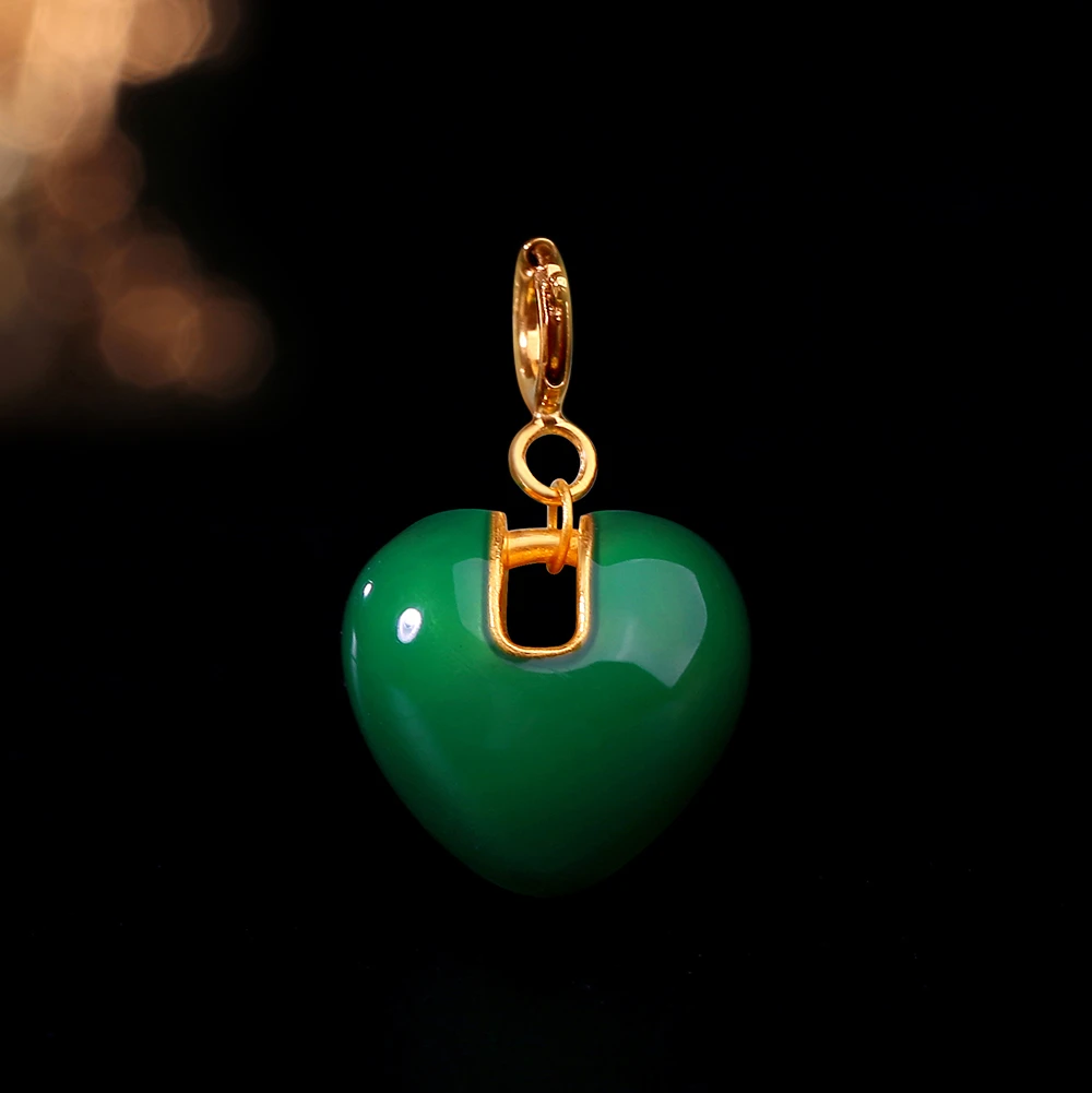 【巧儿专属】18k金烤珐琅绿色爱心万能扣配件滴流