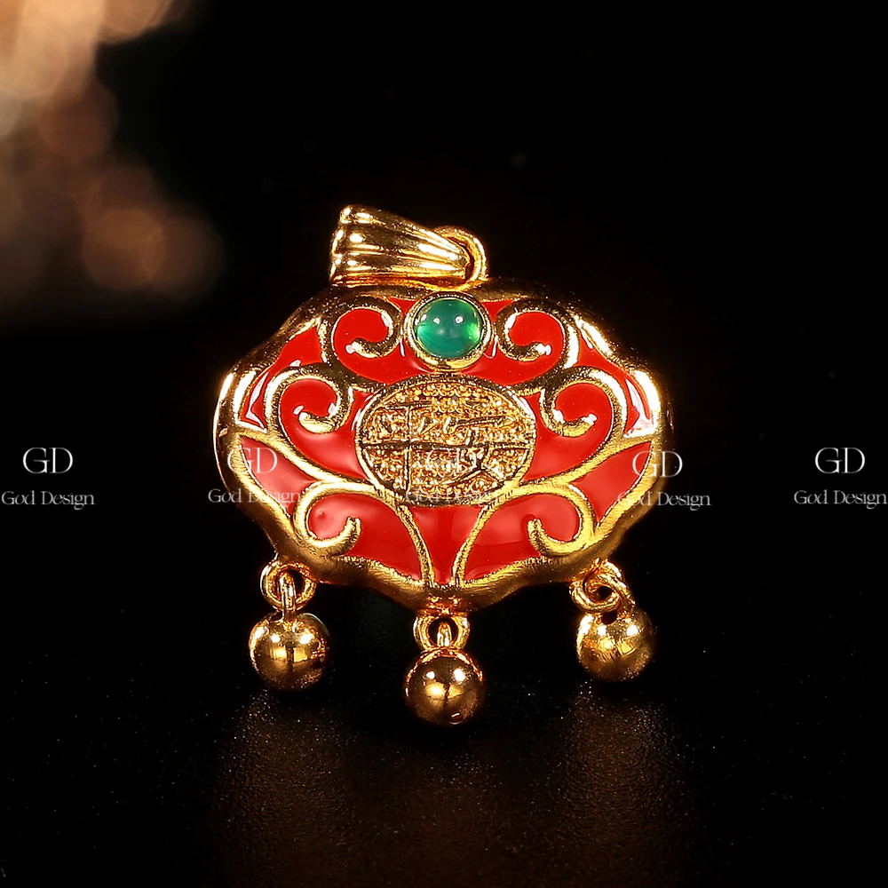 【诗诗专属】18k金烤珐琅红红火火平安锁吊坠 轻奢时尚百搭