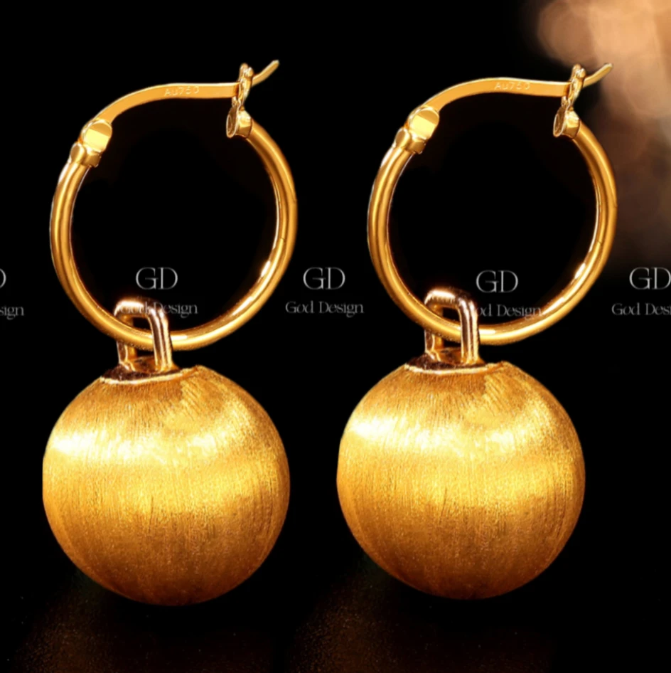 【诗诗专属】18k金布契拉提拉丝12mm+金球耳环 意大利工艺百搭