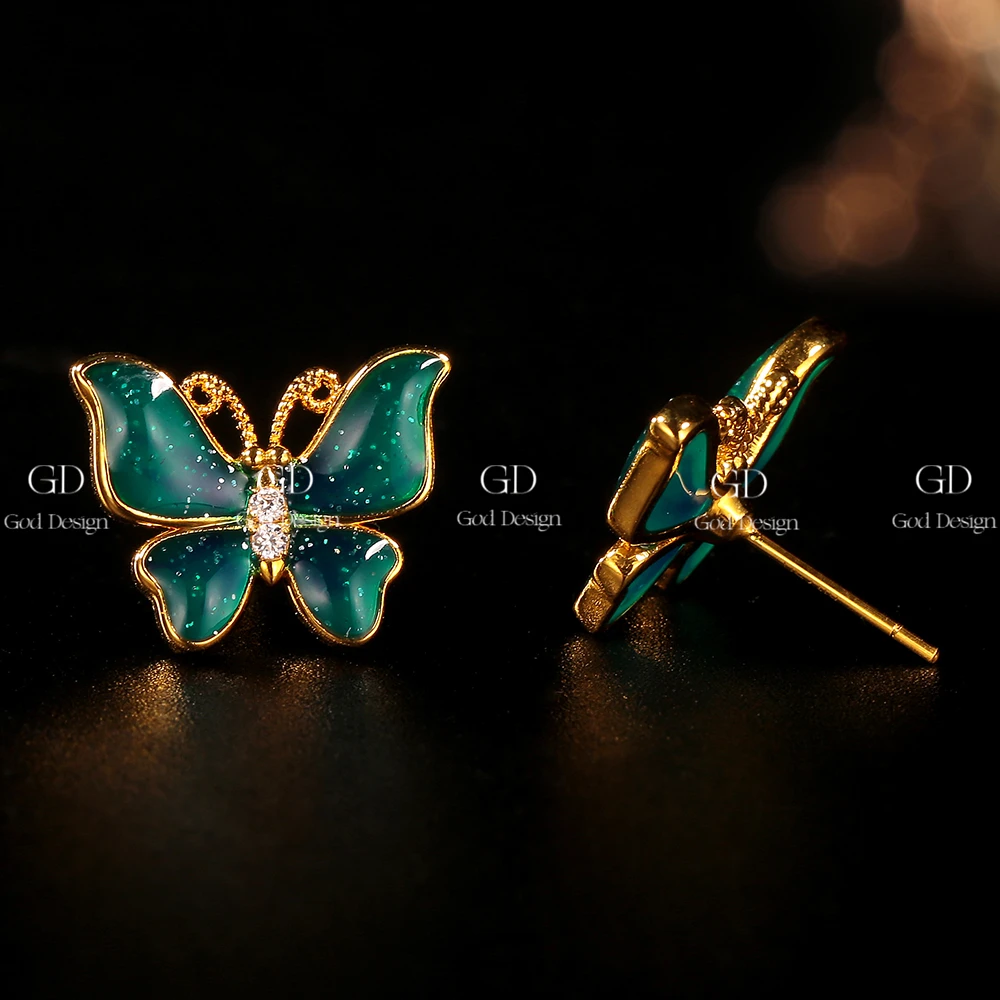 【诗诗】18k金烤珐琅桃之夭夭绿蝴蝶配件 轻奢时尚百搭