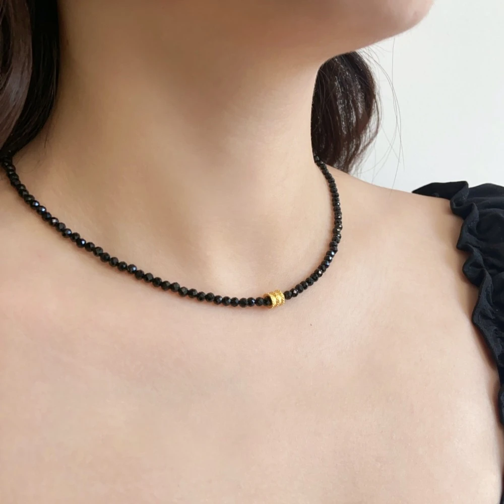 【维维糖专属】足金小蛮腰路路通黑碧玺爆闪百搭项链 时尚 五金女孩