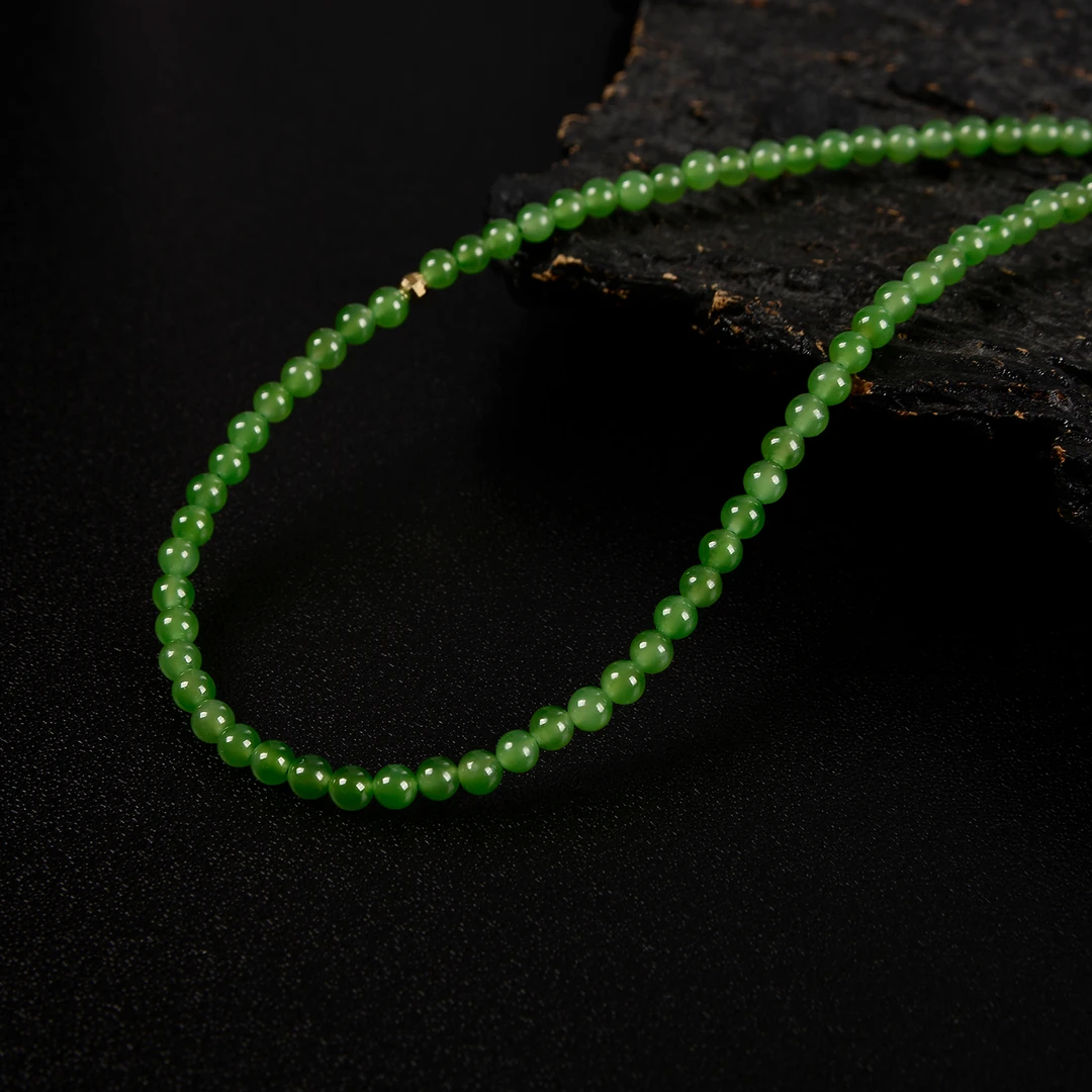 【巧儿专属】18k金和田玉苹果绿小米珠项链 轻奢时尚百搭
