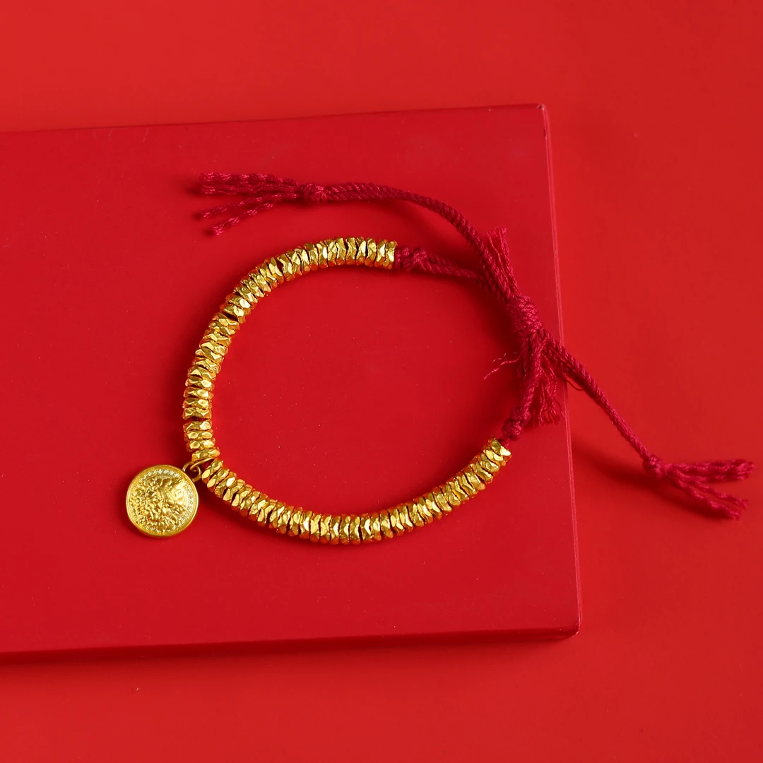 【巧儿专属】足金黄财神盘缠红绳手串
